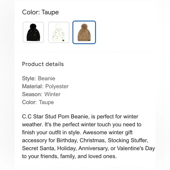 NWT C.C Pom Pom Tan Hat With Stars - Picture 7 of 8